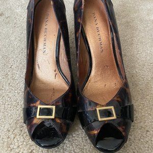 Leopard Heels with Black Band & Gold Buckle Across